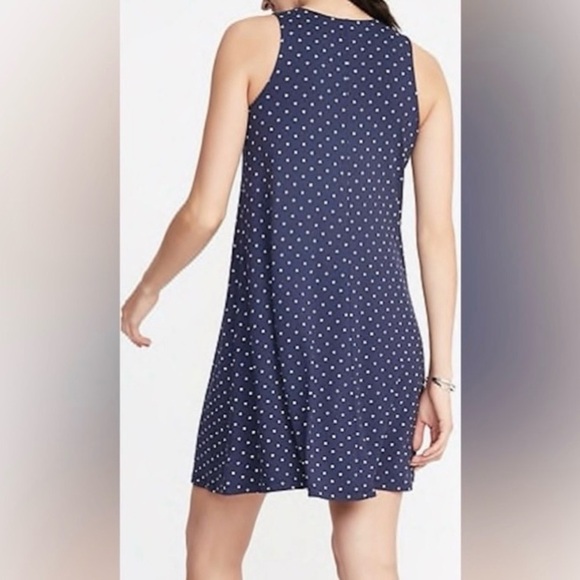 Old Navy Small Navy Blue Polka Dot Jersey Swing Dress Parisian Chic - Picture 7 of 7